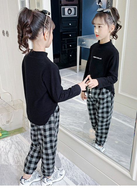 Dziewczęce spodnie jesienno-zimowe w kratkę z sznurkiem, dla nastolatek - rozmiary 5-14 lat - Wianko - 13