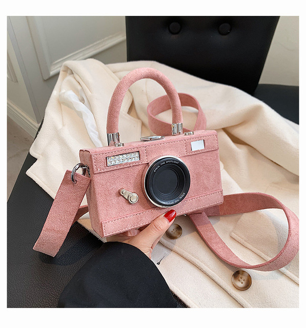 Torebka damska Box w kształcie kamery z rączką i paskiem na ramię, wykonana z modnego sztucznego zamszu - Wianko - 17