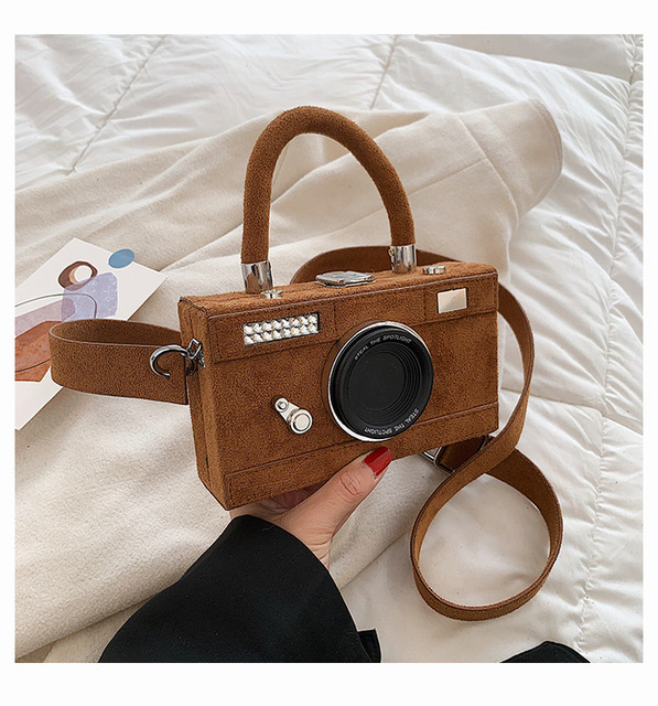 Torebka damska Box w kształcie kamery z rączką i paskiem na ramię, wykonana z modnego sztucznego zamszu - Wianko - 18