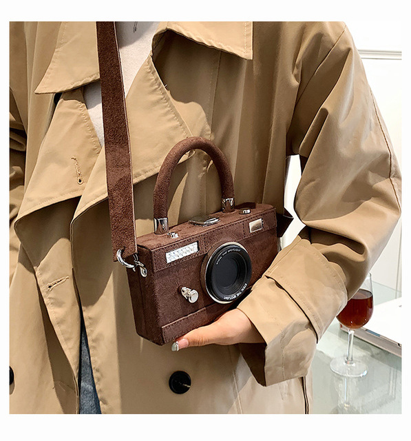 Torebka damska Box w kształcie kamery z rączką i paskiem na ramię, wykonana z modnego sztucznego zamszu - Wianko - 28