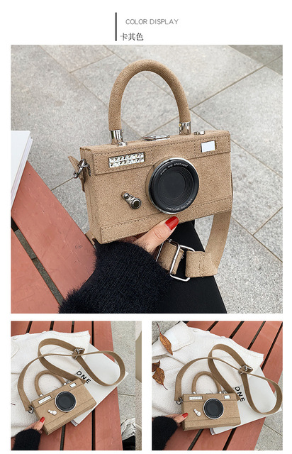 Torebka damska Box w kształcie kamery z rączką i paskiem na ramię, wykonana z modnego sztucznego zamszu - Wianko - 13