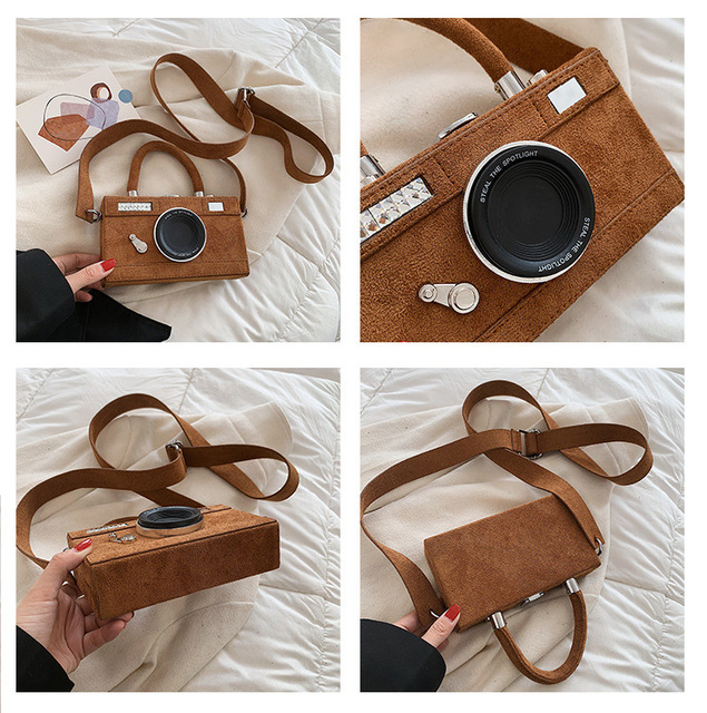 Torebka damska Box w kształcie kamery z rączką i paskiem na ramię, wykonana z modnego sztucznego zamszu - Wianko - 8