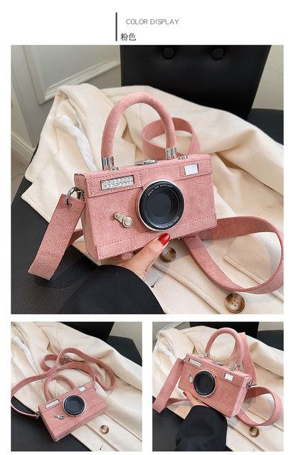 Torebka damska Box w kształcie kamery z rączką i paskiem na ramię, wykonana z modnego sztucznego zamszu - Wianko - 12