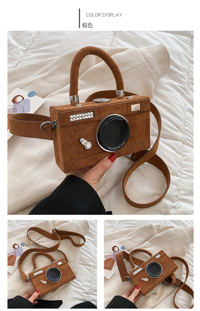 Torebka damska Box w kształcie kamery z rączką i paskiem na ramię, wykonana z modnego sztucznego zamszu - Wianko - 10