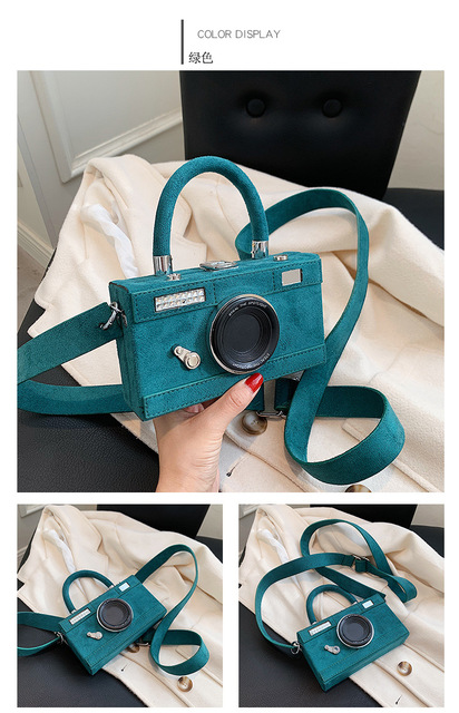 Torebka damska Box w kształcie kamery z rączką i paskiem na ramię, wykonana z modnego sztucznego zamszu - Wianko - 9