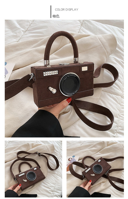 Torebka damska Box w kształcie kamery z rączką i paskiem na ramię, wykonana z modnego sztucznego zamszu - Wianko - 11