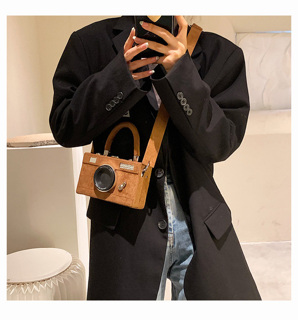 Torebka damska Box w kształcie kamery z rączką i paskiem na ramię, wykonana z modnego sztucznego zamszu - Wianko - 23
