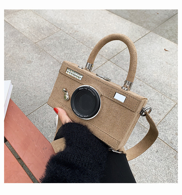 Torebka damska Box w kształcie kamery z rączką i paskiem na ramię, wykonana z modnego sztucznego zamszu - Wianko - 27