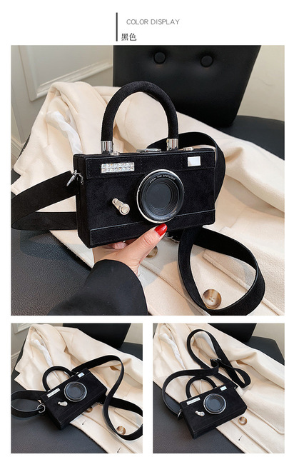 Torebka damska Box w kształcie kamery z rączką i paskiem na ramię, wykonana z modnego sztucznego zamszu - Wianko - 14