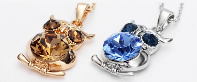 Naszyjnik Neoglory z austriackimi kryształami - sowa Maxi Boho, niebieski, długi, dla kobiet - prezenty walentynkowe, biżuteria 2020 - Wianko - 12