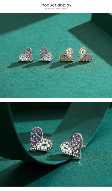 Kolczyki wkładane z 925 srebra z serduszkiem, Shell i kryształami, dla kobiet, fine jewelry - Wianko - 7