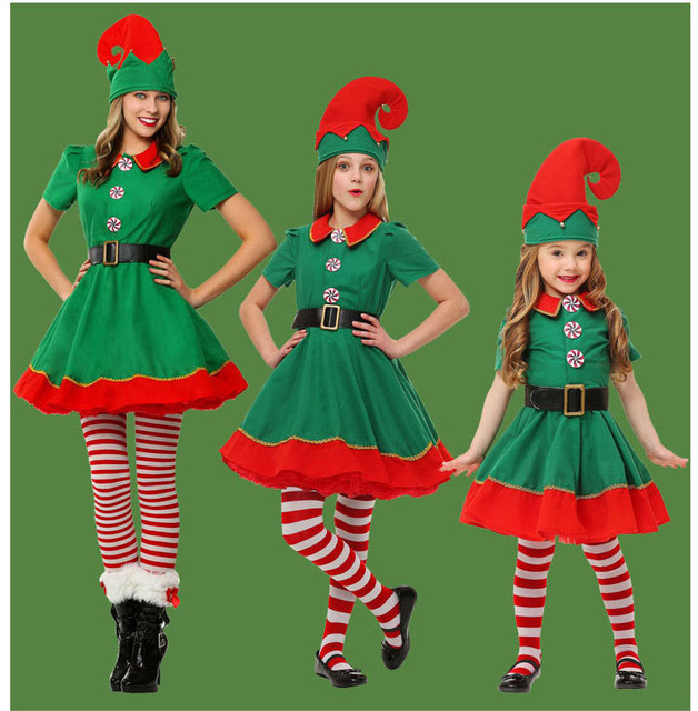 Zestaw kostiumów Boże Narodzenie Elf dla dzieci i dorosłych w kolorze zielonym - Wianko - 3