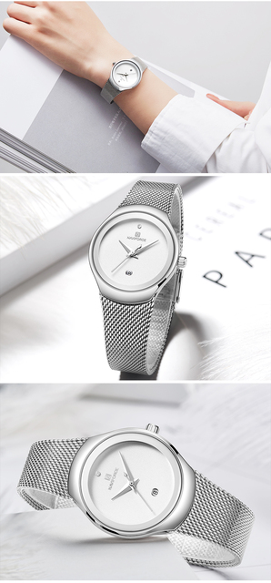 NAVIFORCE - Luksusowy zegarek kwarcowy dla kobiet z opaską siatkową i wodoszczelną obudową - Wianko - 11