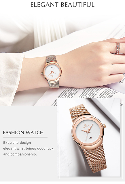 NAVIFORCE - Luksusowy zegarek kwarcowy dla kobiet z opaską siatkową i wodoszczelną obudową - Wianko - 6