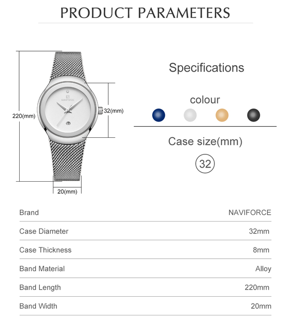 NAVIFORCE - Luksusowy zegarek kwarcowy dla kobiet z opaską siatkową i wodoszczelną obudową - Wianko - 3
