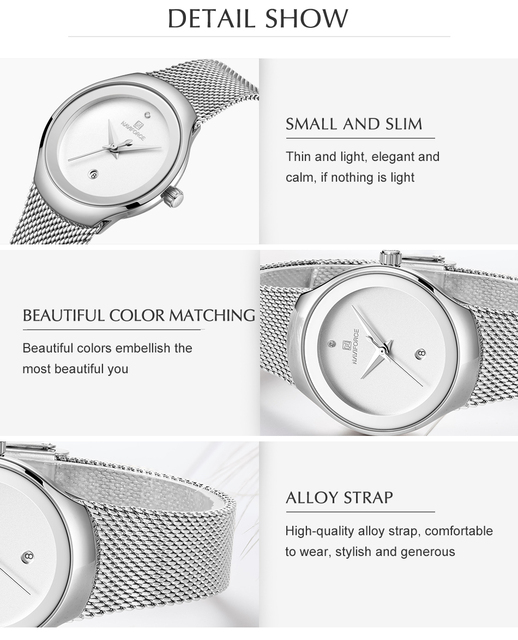 NAVIFORCE - Luksusowy zegarek kwarcowy dla kobiet z opaską siatkową i wodoszczelną obudową - Wianko - 7