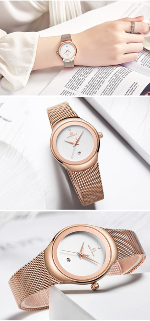 NAVIFORCE - Luksusowy zegarek kwarcowy dla kobiet z opaską siatkową i wodoszczelną obudową - Wianko - 10