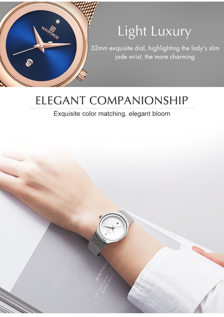 NAVIFORCE - Luksusowy zegarek kwarcowy dla kobiet z opaską siatkową i wodoszczelną obudową - Wianko - 4