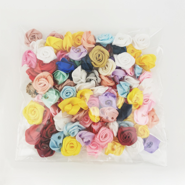 Małe satynowe wstążkowe różowe róże DIY (100 szt./paczka) 15mm - ślub, scrapbooking, dekoracja - Wianko - 6