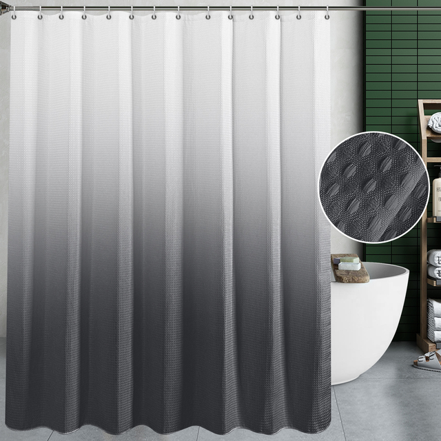 Długie czarne zasłony prysznicowe wodoodporne ze stopniowym gradientem - zestaw łączony z łóżkiem kąpielowym i do użytku w łazience z haczykami - Wianko - 22