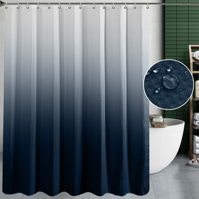 Długie czarne zasłony prysznicowe wodoodporne ze stopniowym gradientem - zestaw łączony z łóżkiem kąpielowym i do użytku w łazience z haczykami - Wianko - 23