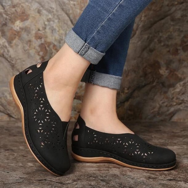 Klinowe sandały na platformie z kobiecej linii Vintage w rozmiarze Plus, wykonane z nowej kobiecej skóry PU, w stylu retro mokasynów na lato - Wianko - 5