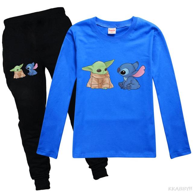 Nowa wiosenna moda dla chłopców i dziewcząt: Disney Stitch - długi T-shirt i spodnie dresowe dziecięce - Wianko - 9