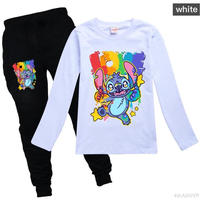 Nowa wiosenna moda dla chłopców i dziewcząt: Disney Stitch - długi T-shirt i spodnie dresowe dziecięce - Wianko - 4