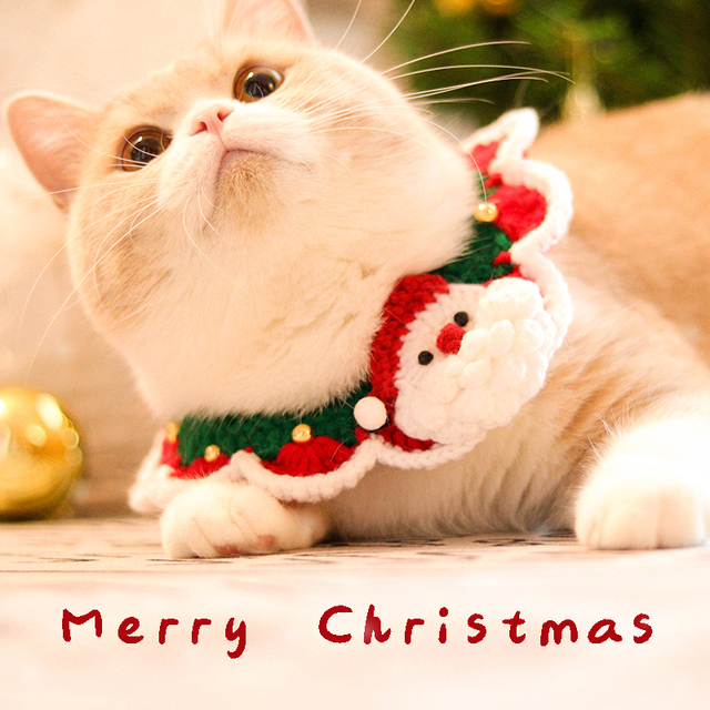 Dzianinowy naszyjnik dla kota w stylu świętego Mikołaja na Boże Narodzenie - Wianko - 1