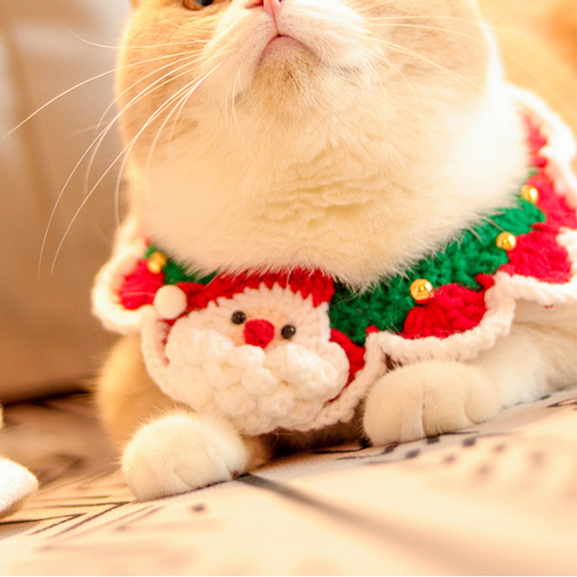 Dzianinowy naszyjnik dla kota w stylu świętego Mikołaja na Boże Narodzenie - Wianko - 3