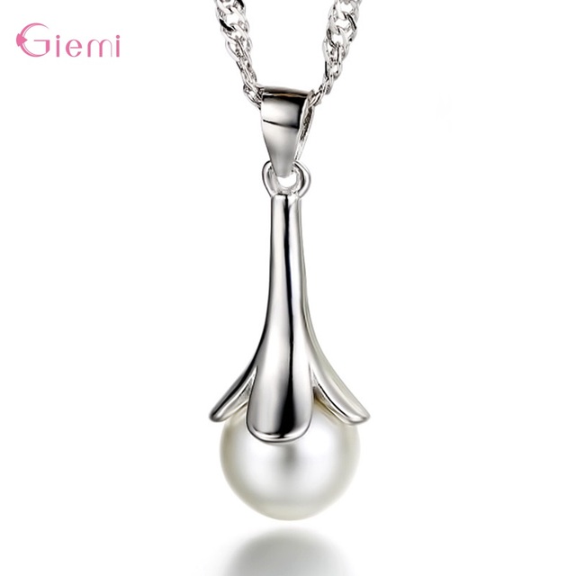 Zestaw biżuterii - nowoczesny naszyjnik z perłą i klasyczne kolczyki w kształcie kwiatu, wykonane ze srebra próby 925 - Wianko - 10