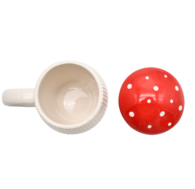 Ceramiczny kubek z pokrywką, 380ML, w kształcie kreatywnego grzyba, śliczny, biurowy, do kawy i wody - Wianko - 6