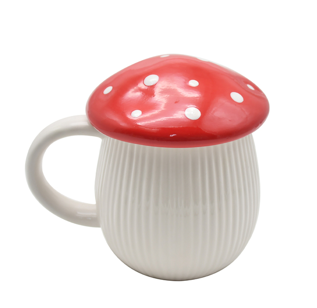 Ceramiczny kubek z pokrywką, 380ML, w kształcie kreatywnego grzyba, śliczny, biurowy, do kawy i wody - Wianko - 8