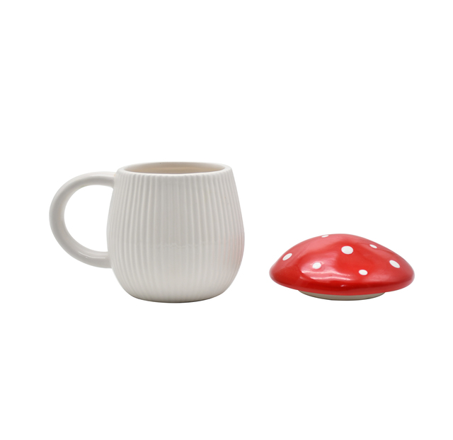 Ceramiczny kubek z pokrywką, 380ML, w kształcie kreatywnego grzyba, śliczny, biurowy, do kawy i wody - Wianko - 7