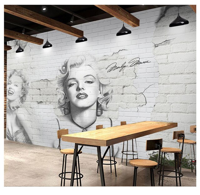 Mural ścienny papierowy Marilyn Monroe z motywem cegły 3D do salonu - tło sofy - Wianko - 9