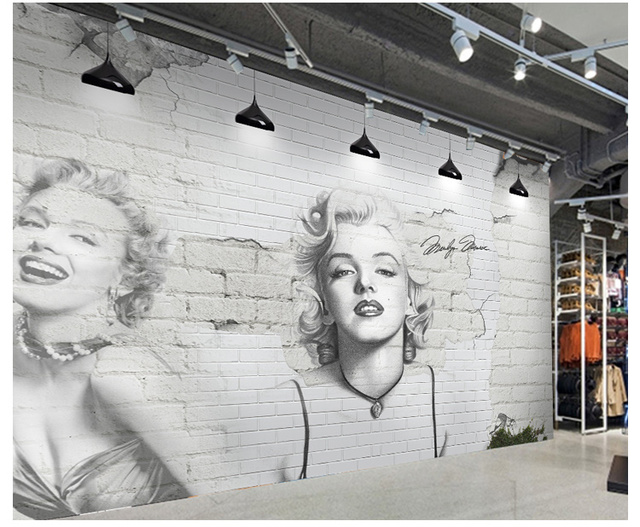 Mural ścienny papierowy Marilyn Monroe z motywem cegły 3D do salonu - tło sofy - Wianko - 6