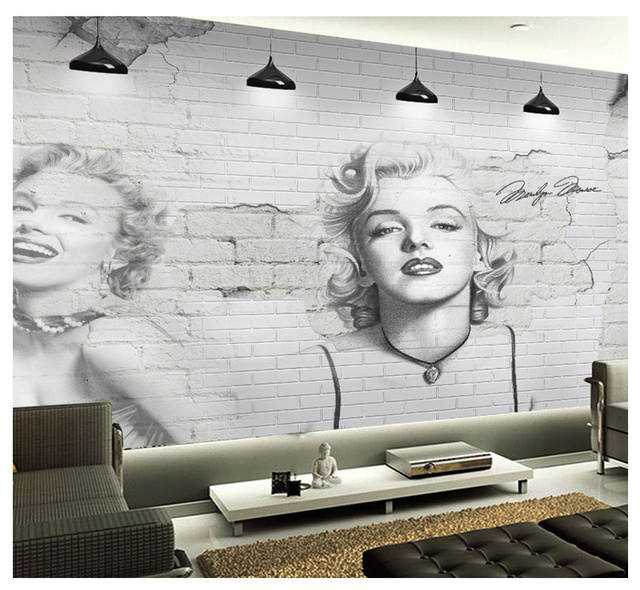 Mural ścienny papierowy Marilyn Monroe z motywem cegły 3D do salonu - tło sofy - Wianko - 5