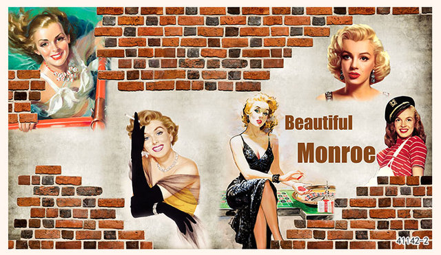 Mural ścienny papierowy Marilyn Monroe z motywem cegły 3D do salonu - tło sofy - Wianko - 16