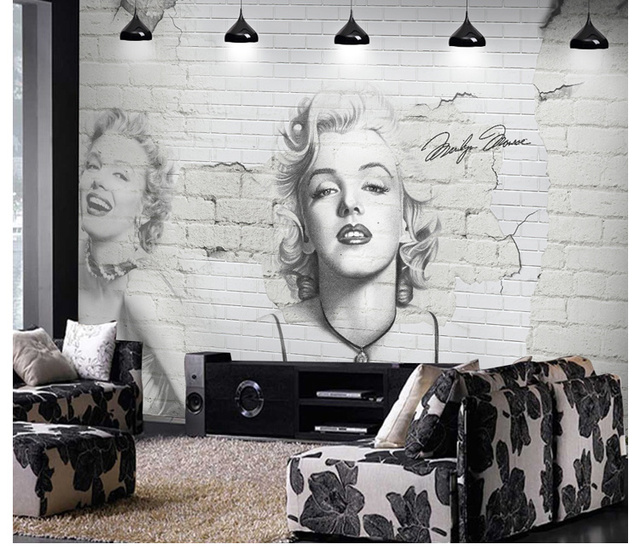Mural ścienny papierowy Marilyn Monroe z motywem cegły 3D do salonu - tło sofy - Wianko - 8