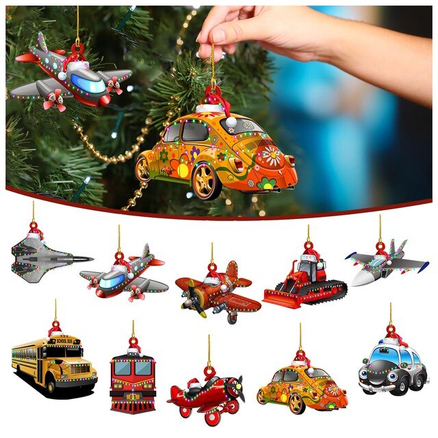 Dekoracyjny wisiorek choinka samochód - ozdoba świąteczna - ciężarówka pociąg dom dzieci prezenty - Wianko - 1