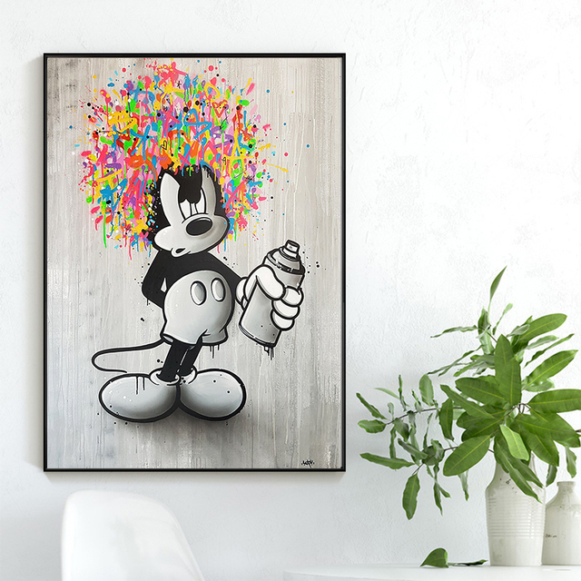 Myszka Mickey Canvas - Graffiti Art czarno-biały plakat i obrazy na ścianę do salonu - Wianko - 8