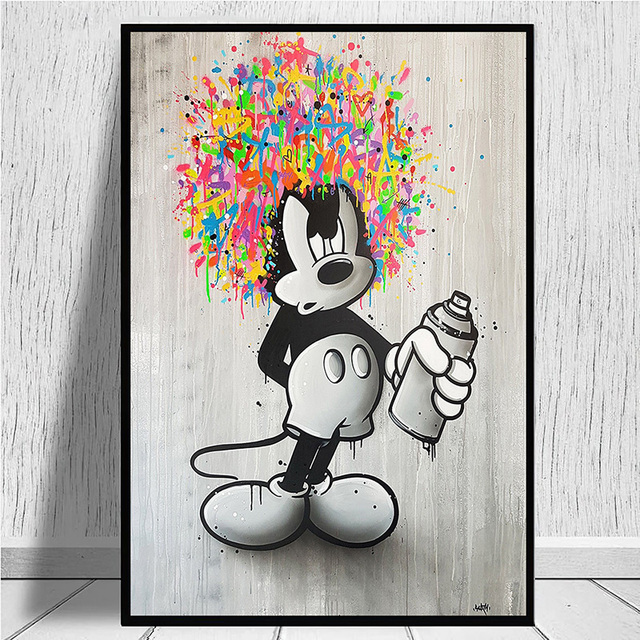 Myszka Mickey Canvas - Graffiti Art czarno-biały plakat i obrazy na ścianę do salonu - Wianko - 6