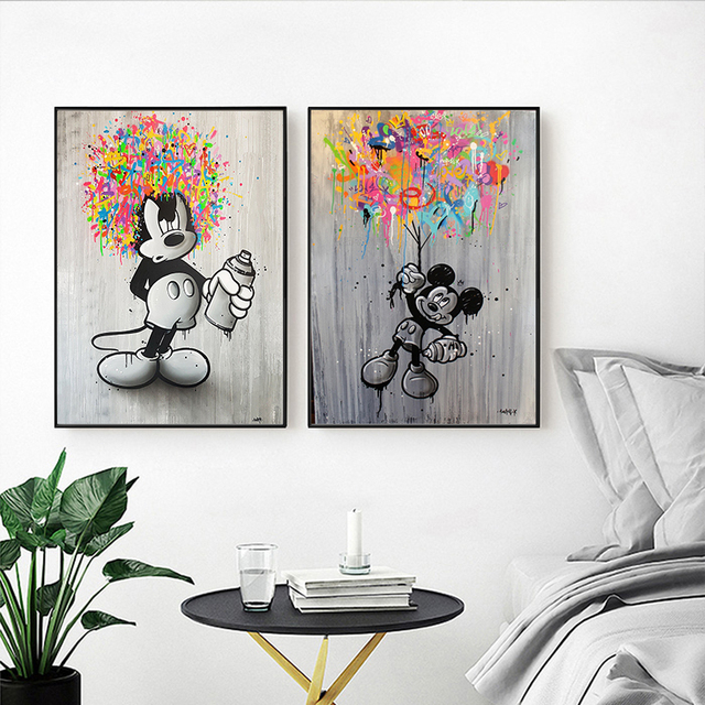 Myszka Mickey Canvas - Graffiti Art czarno-biały plakat i obrazy na ścianę do salonu - Wianko - 4
