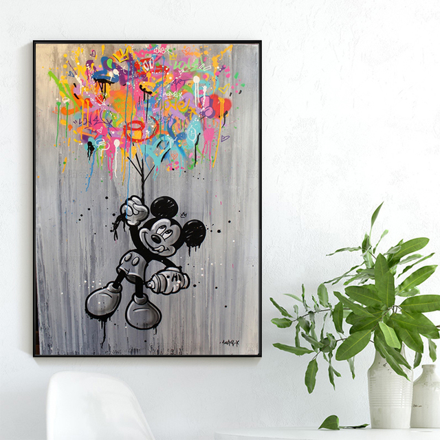 Myszka Mickey Canvas - Graffiti Art czarno-biały plakat i obrazy na ścianę do salonu - Wianko - 7