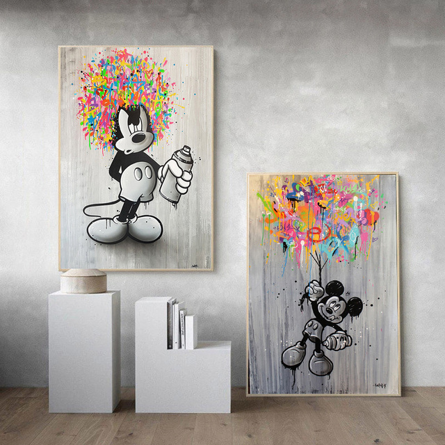 Myszka Mickey Canvas - Graffiti Art czarno-biały plakat i obrazy na ścianę do salonu - Wianko - 3