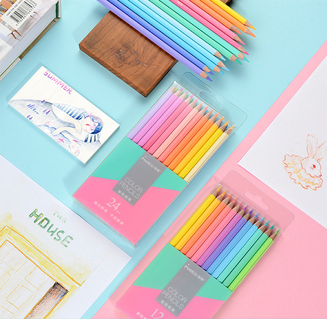 Kolorowe ołówki Marco 12/24 kolorów, nietoksyczne do kolorowania, 9100 seria Macaron dla uczniów - Wianko - 9