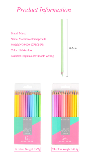 Kolorowe ołówki Marco 12/24 kolorów, nietoksyczne do kolorowania, 9100 seria Macaron dla uczniów - Wianko - 5