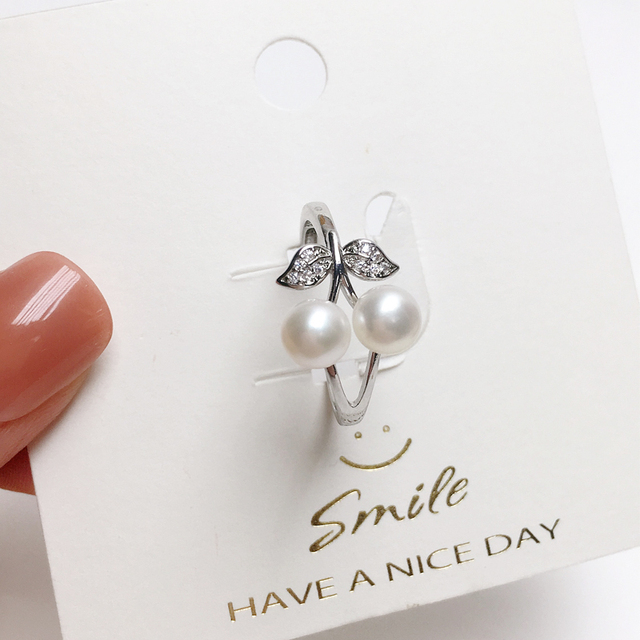 Pierścionek ZHBORUINI z perłą - dwa prawdziwe naturalne perły, srebrny 925, projekt Cherry, biżuteria ślubna - Wianko - 4