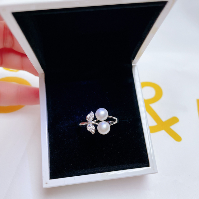 Pierścionek ZHBORUINI z perłą - dwa prawdziwe naturalne perły, srebrny 925, projekt Cherry, biżuteria ślubna - Wianko - 9