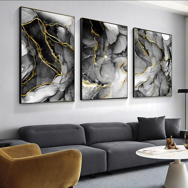 Nowoczesne abstrakcyjne czarne złoto płótno - plakat malarstwa nordyckiego do salonu, wystrój wnętrz - Wianko - 4